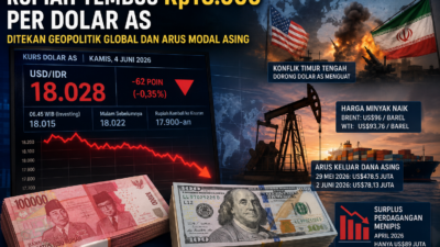 Rupiah Tembus Rp18.000 per Dolar AS, Tertekan Geopolitik Global dan Arus Modal Asing